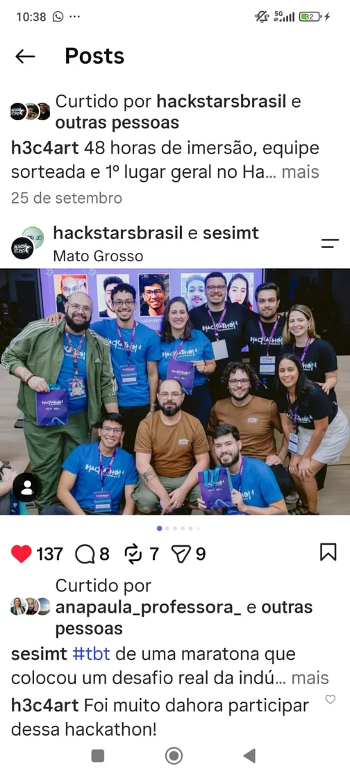 Registro da equipe no hackathon